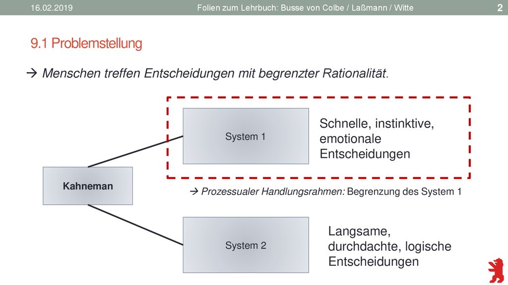 Folien zum Lehrbuch: Busse von Colbe / Laßmann / Witte. 9.1 Problemstellung.