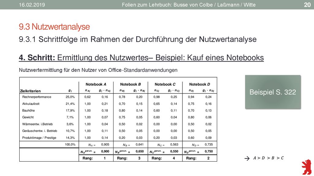 Folien zum Lehrbuch: Busse von Colbe / Laßmann / Witte. 9.3 Nutzwertanalyse.
