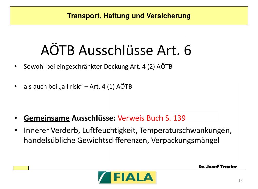 AÖTB Ausschlüsse Art. 6 Gemeinsame Ausschlüsse: Verweis Buch S. 139