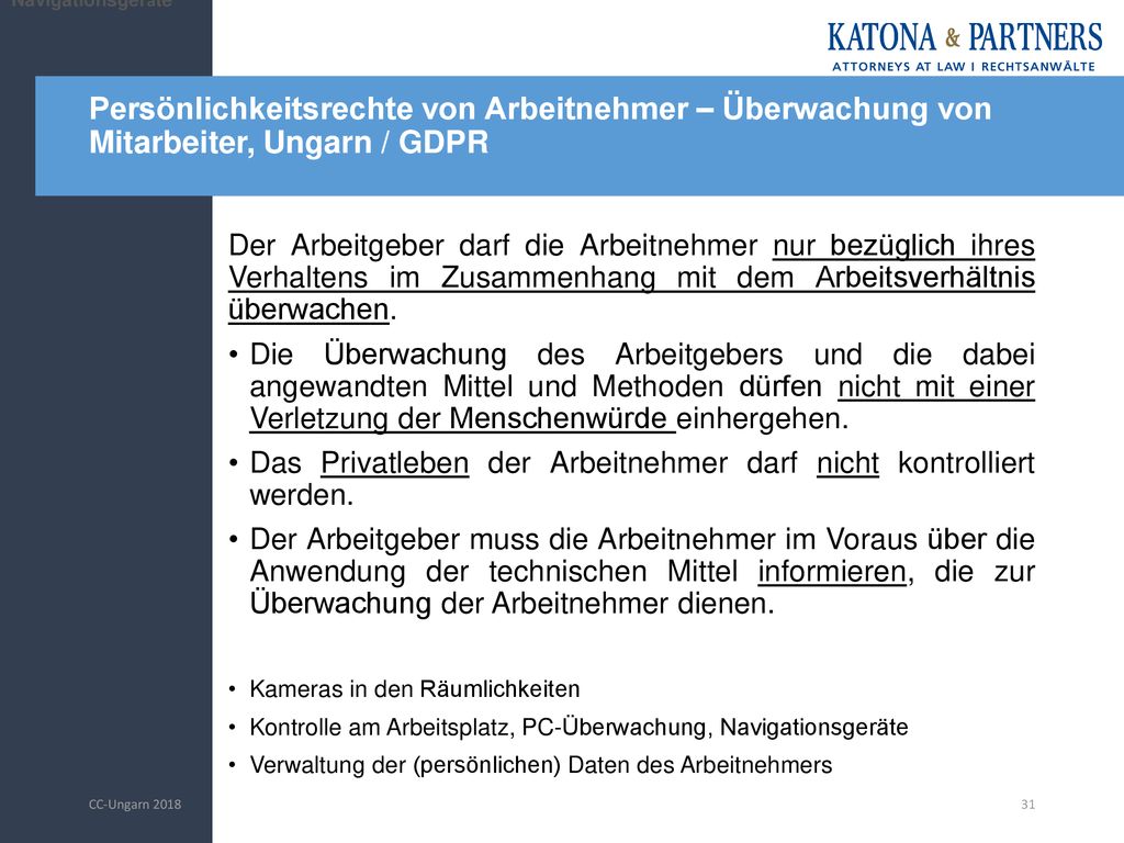 Navigationsgeräte Persönlichkeitsrechte von Arbeitnehmer – Überwachung von Mitarbeiter, Ungarn / GDPR.