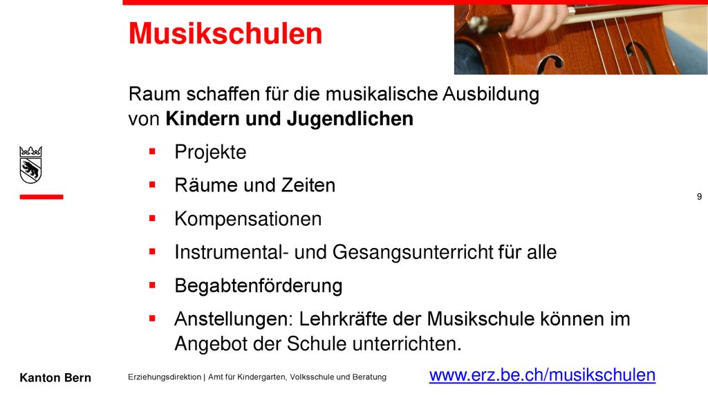 Musikschulen Raum schaffen für die musikalische Ausbildung von Kindern und Jugendlichen. Projekte.
