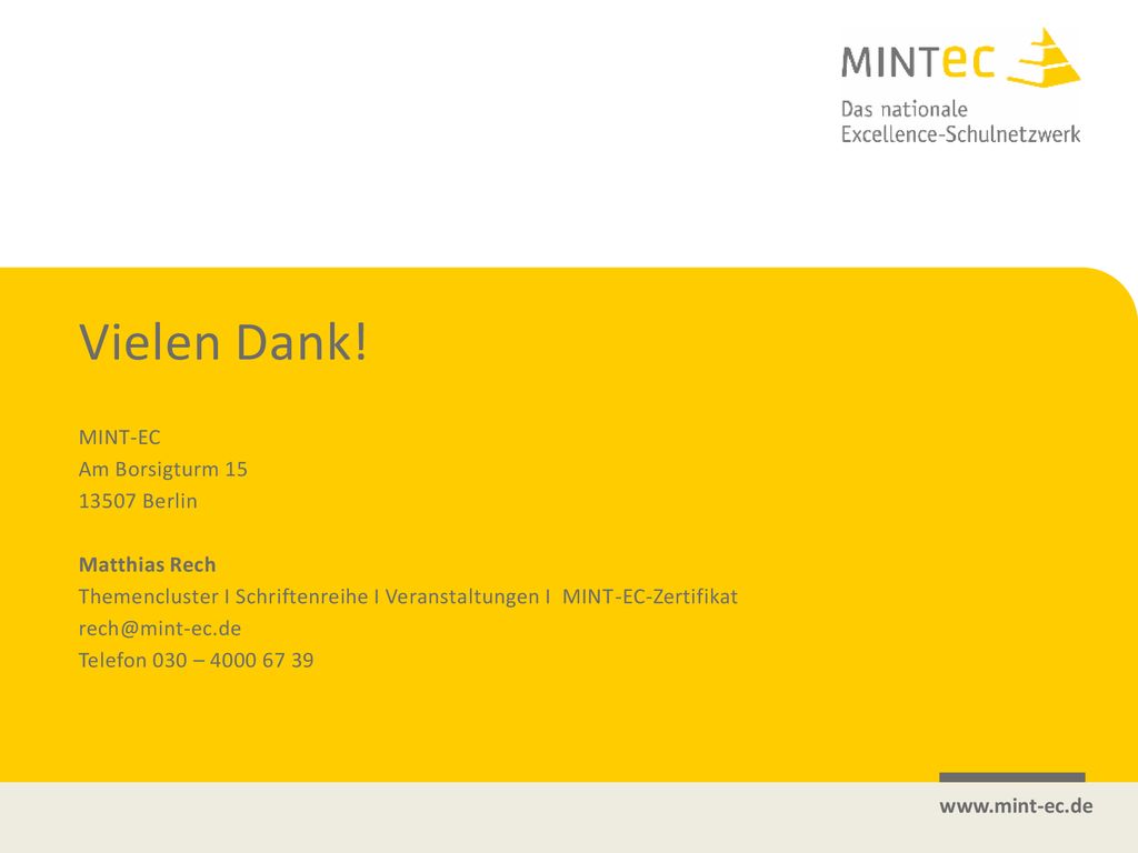 MINT-EC Am Borsigturm Berlin. Matthias Rech. Themencluster I Schriftenreihe I Veranstaltungen I MINT-EC-Zertifikat.
