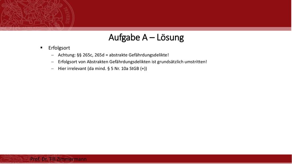 Aufgabe A – Lösung Erfolgsort Prof. Dr. Till Zimmermann