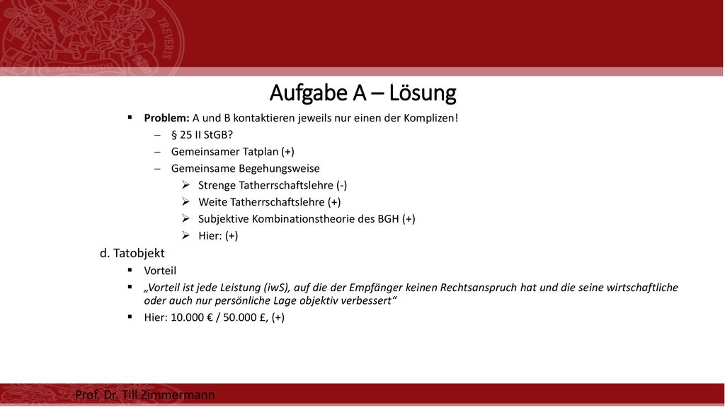 Aufgabe A – Lösung d. Tatobjekt Prof. Dr. Till Zimmermann