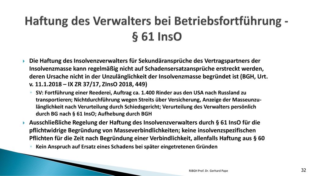 Haftung des Verwalters bei Betriebsfortführung - § 61 InsO
