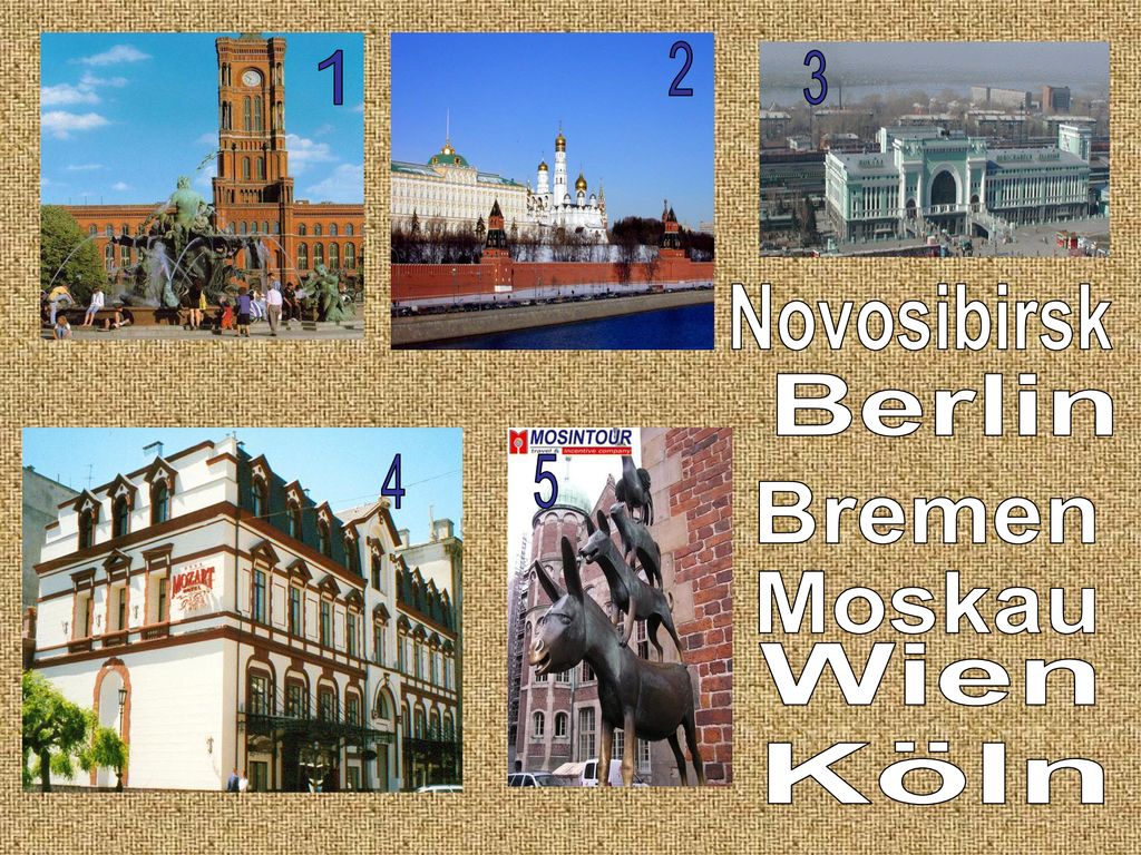 2 1 3 Novosibirsk Berlin 4 5 Bremen Moskau Wien Köln