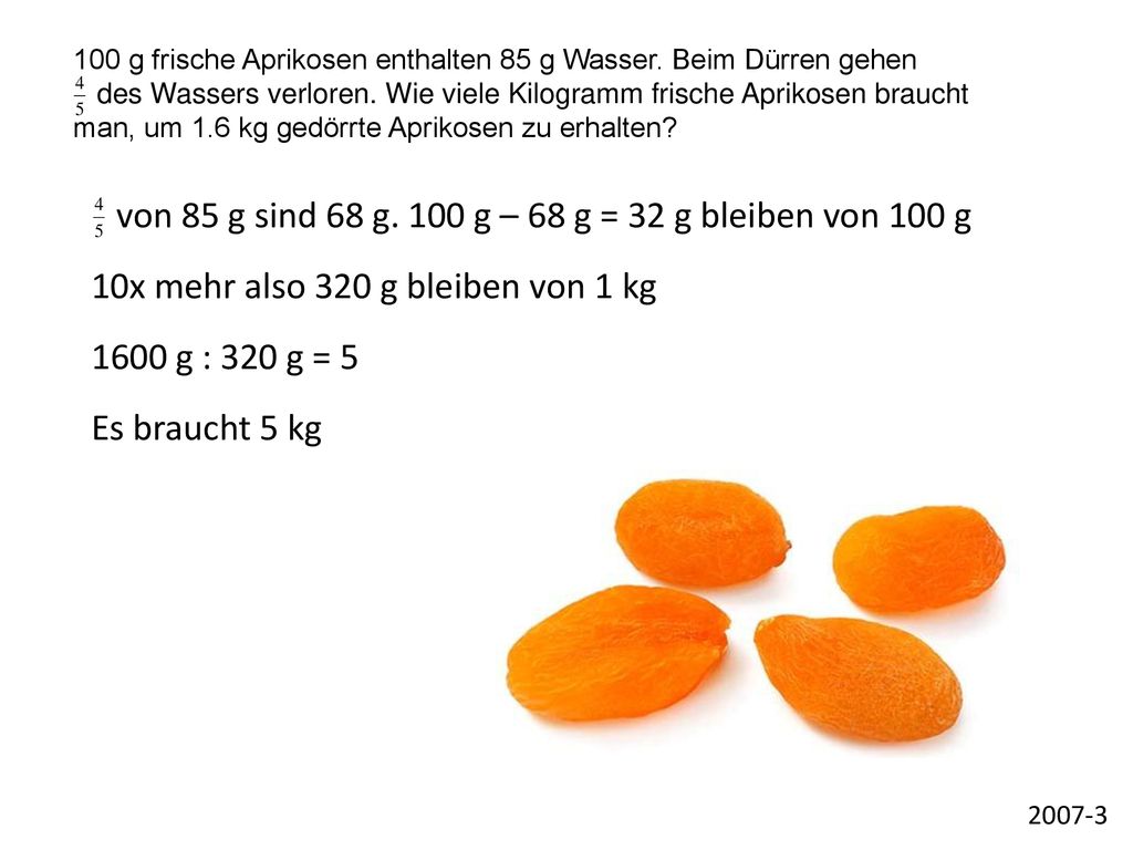 von 85 g sind 68 g. 100 g – 68 g = 32 g bleiben von 100 g