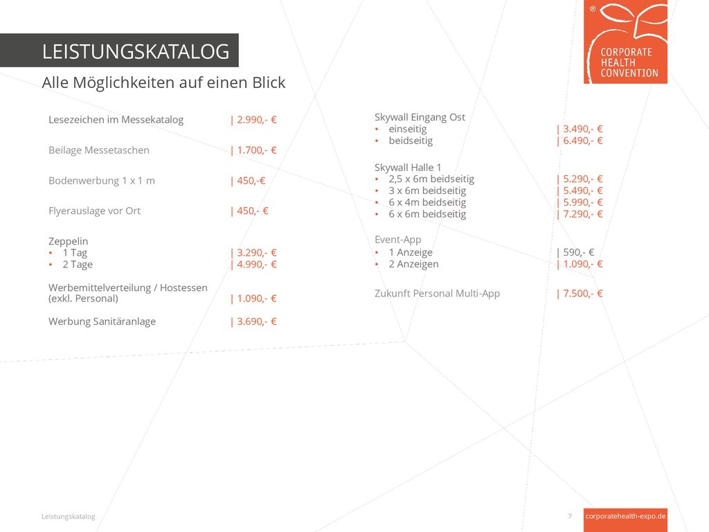 LEISTUNGSKATALOG Alle Möglichkeiten auf einen Blick