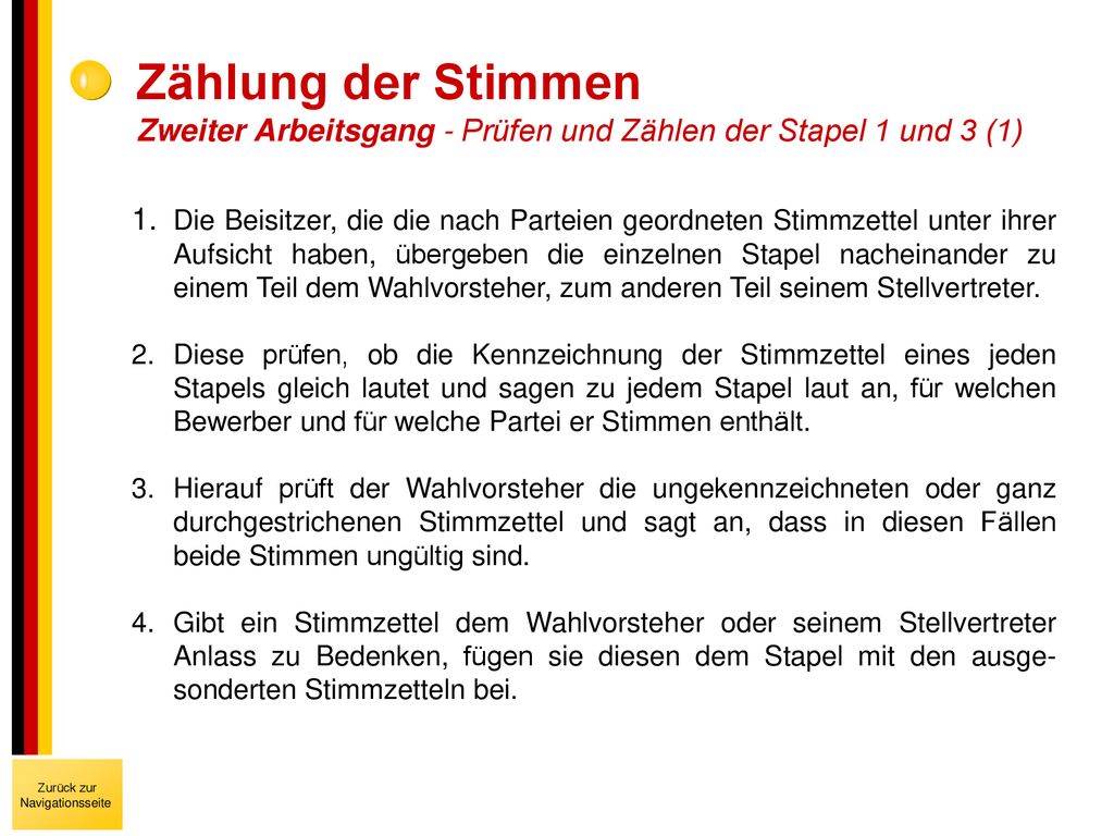 Zählung der Stimmen Zweiter Arbeitsgang - Prüfen und Zählen der Stapel 1 und 3 (1)