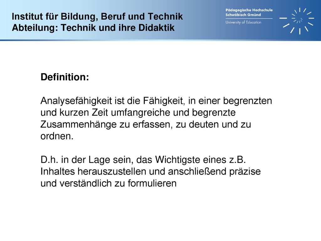 Institut für Bildung, Beruf und Technik Abteilung: Technik und ihre Didaktik