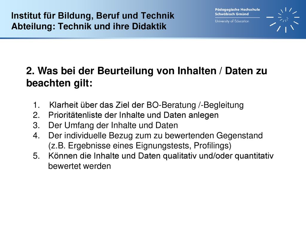 2. Was bei der Beurteilung von Inhalten / Daten zu beachten gilt:
