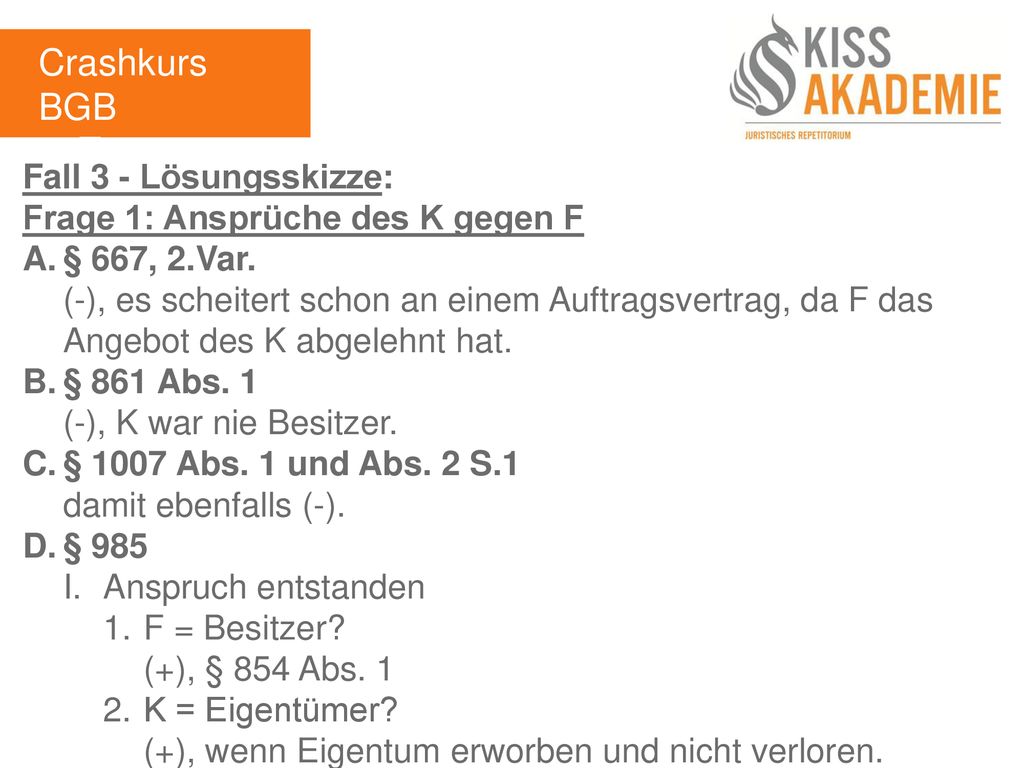Crashkurs BGB 1. Tag Fall 3 - Lösungsskizze: