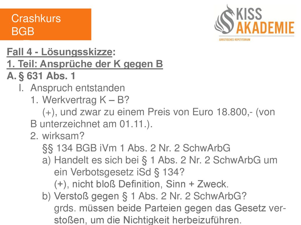 Crashkurs BGB 1. Tag Fall 4 - Lösungsskizze: