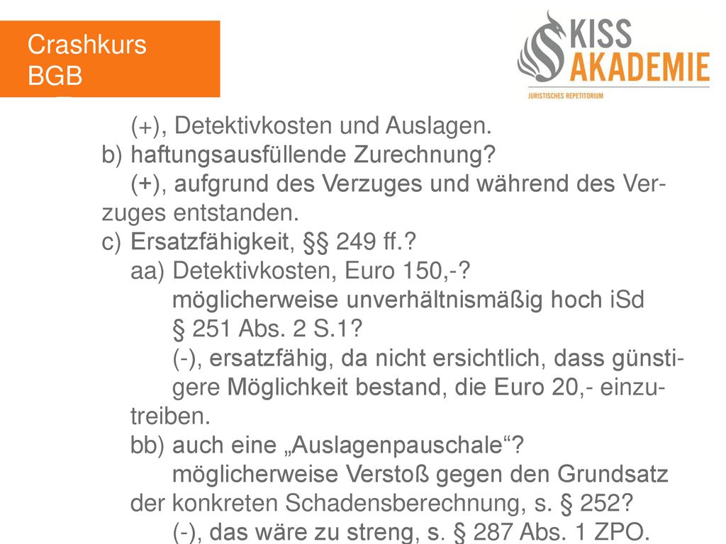 Crashkurs BGB 1. Tag (+), Detektivkosten und Auslagen.