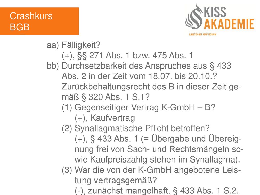 Crashkurs BGB 1. Tag aa) Fälligkeit