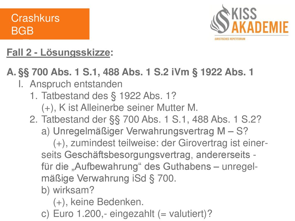Crashkurs BGB 1. Tag Fall 2 - Lösungsskizze:
