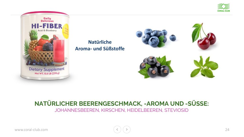 Natürliche Aroma- und Süßstoffe. NATÜRLICHER BEERENGESCHMACK, -AROMA UND -SÜSSE: JOHANNESBEEREN, KIRSCHEN, HEIDELBEEREN, STEVIOSID.