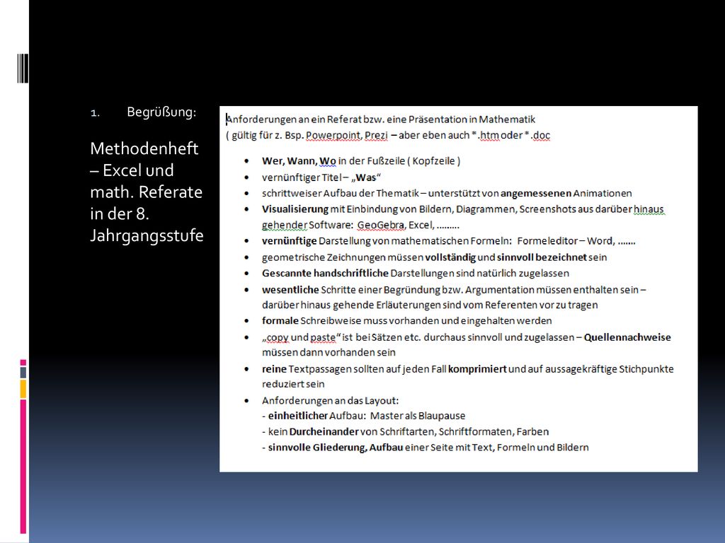 Methodenheft – Excel und math. Referate in der 8. Jahrgangsstufe