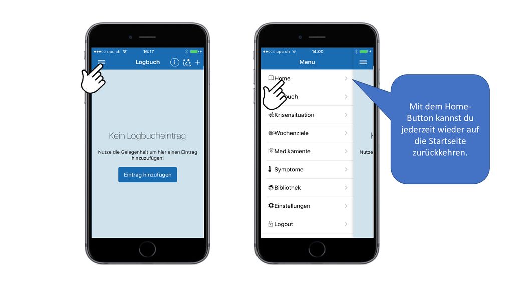 Mit dem Home-Button kannst du jederzeit wieder auf die Startseite zurückkehren.