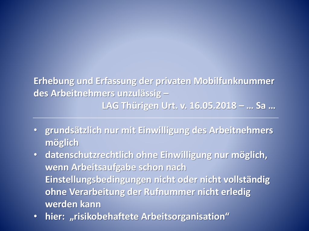 Erhebung und Erfassung der privaten Mobilfunknummer des Arbeitnehmers unzulässig –