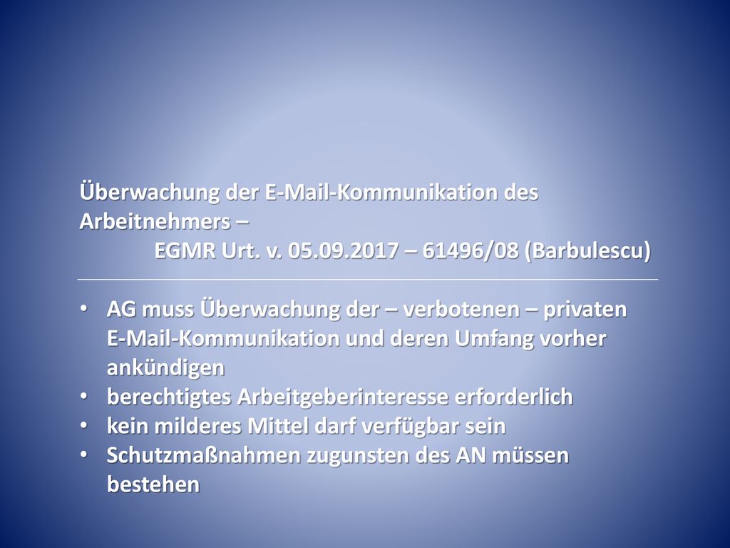 Überwachung der  -Kommunikation des Arbeitnehmers –