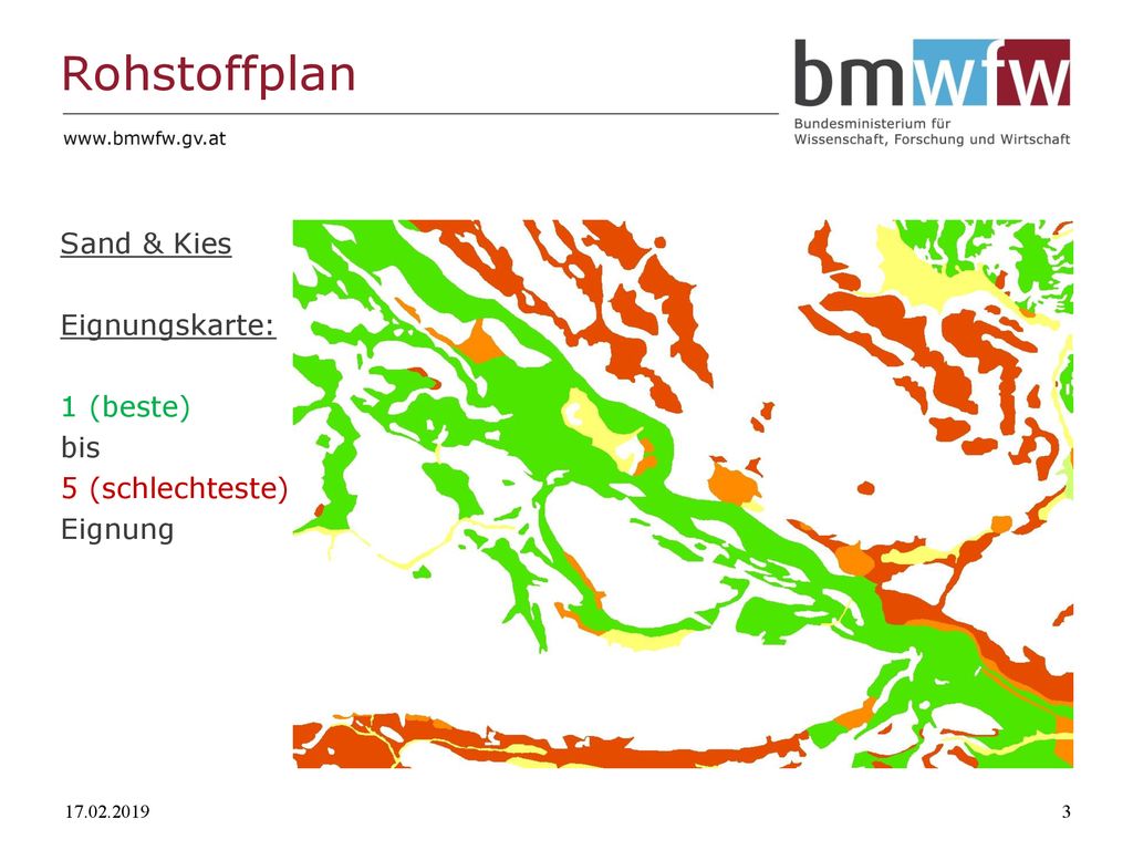 Rohstoffplan Sand & Kies Eignungskarte: 1 (beste) bis 5 (schlechteste)