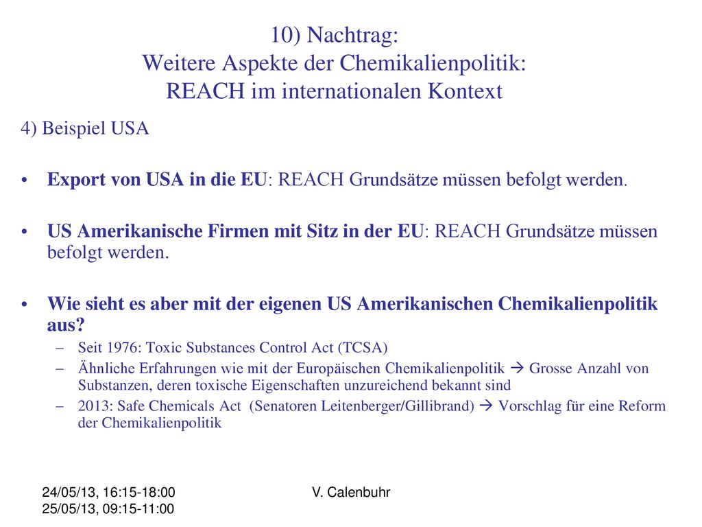 10) Nachtrag: Weitere Aspekte der Chemikalienpolitik: REACH im internationalen Kontext