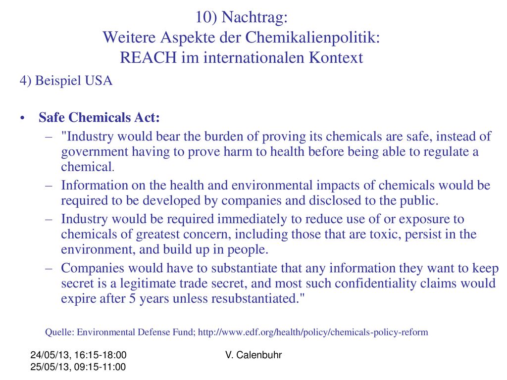 10) Nachtrag: Weitere Aspekte der Chemikalienpolitik: REACH im internationalen Kontext
