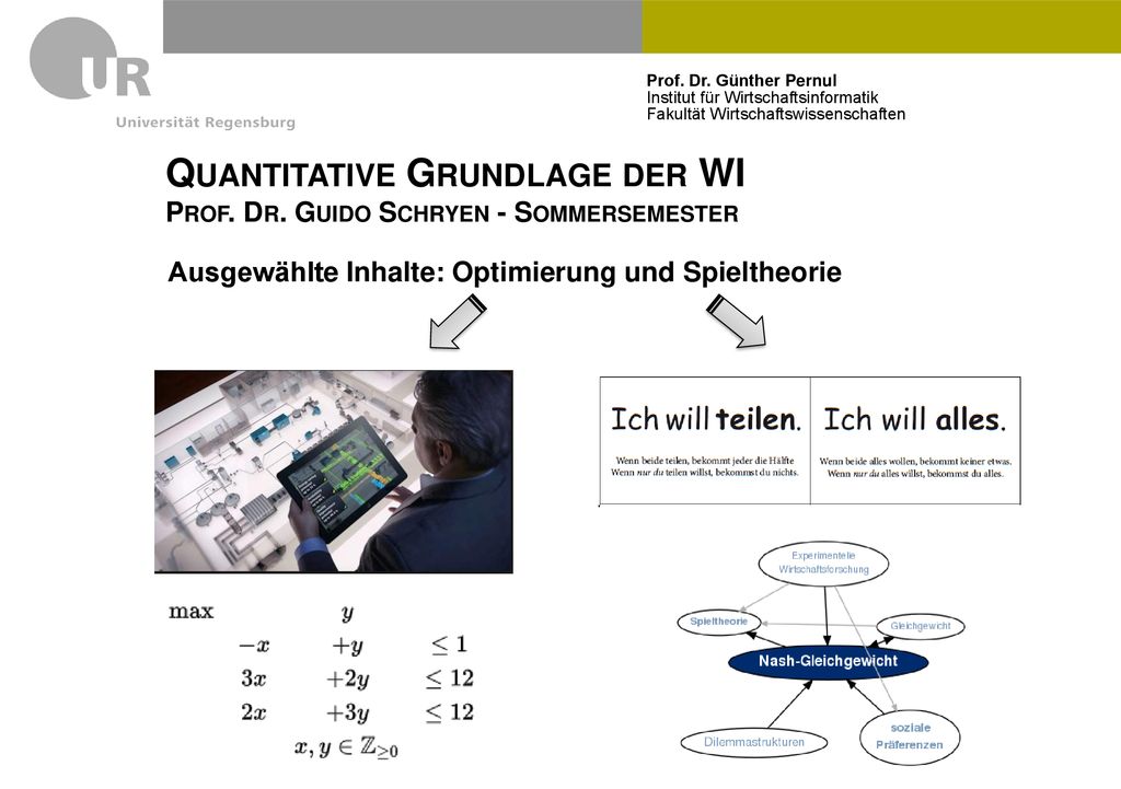 Quantitative Grundlage der WI Prof. Dr. Guido Schryen - Sommersemester