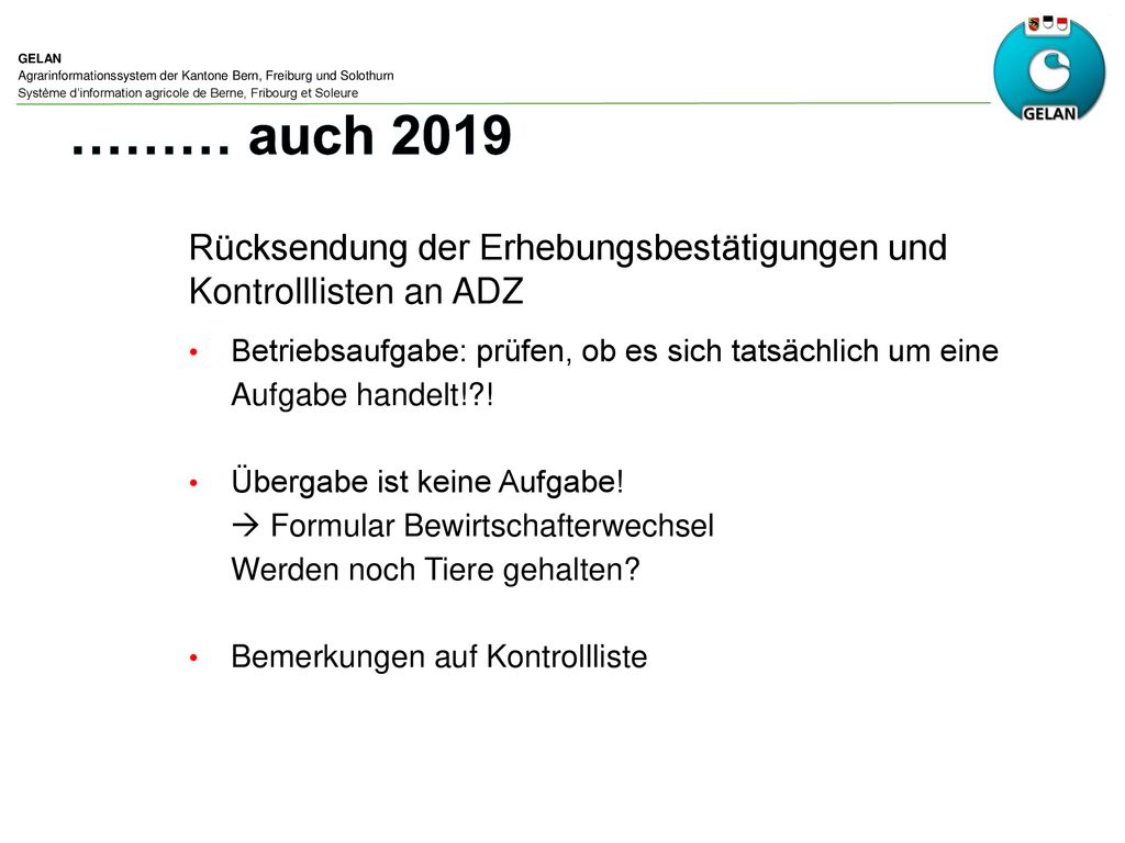 ……… auch 2019 Rücksendung der Erhebungsbestätigungen und Kontrolllisten an ADZ.
