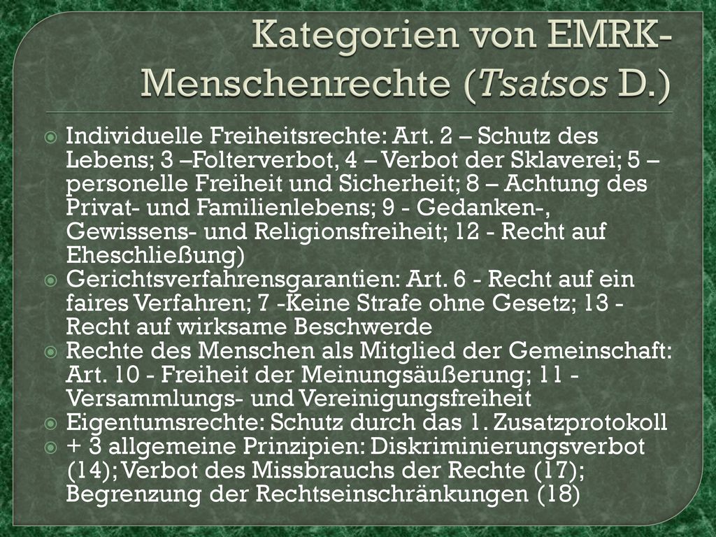 Kategorien von EMRK-Menschenrechte (Tsatsos D.)
