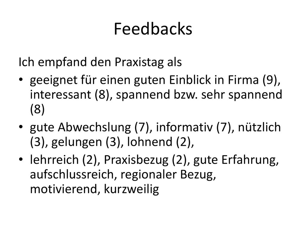 Feedbacks Ich empfand den Praxistag als