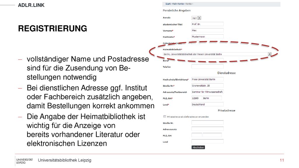 Adlr.link REGISTRIERUNG. vollständiger Name und Postadresse sind für die Zusendung von Be- stellungen notwendig.