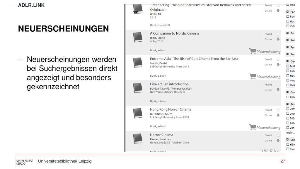 Adlr.link NEUERSCHEINUNGEN. Neuerscheinungen werden bei Suchergebnissen direkt angezeigt und besonders gekennzeichnet.