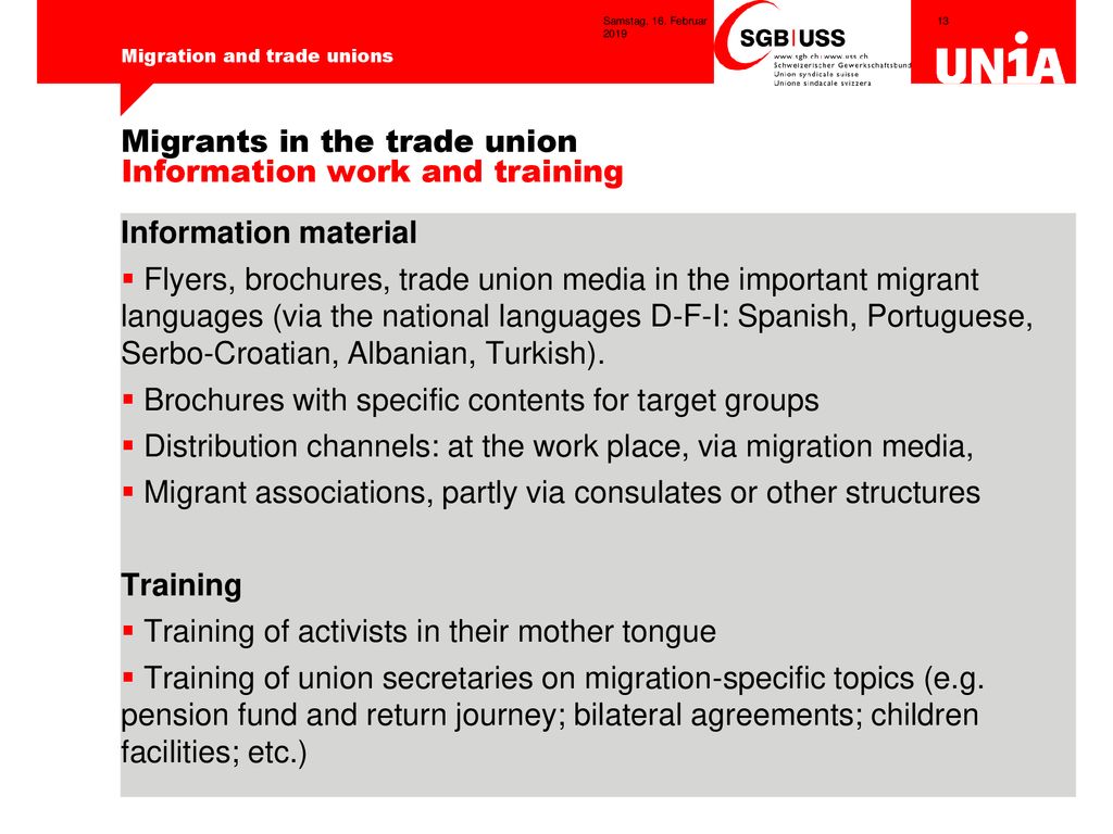 Migrants in the trade union Information work and training