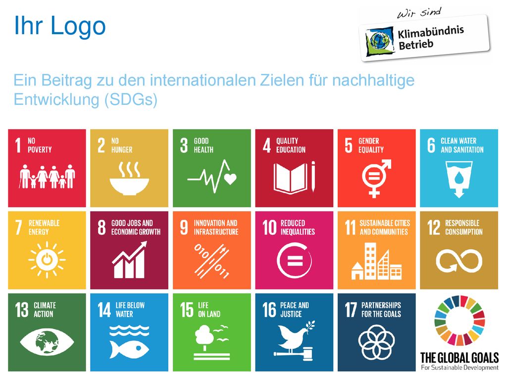 Ihr Logo Ein Beitrag zu den internationalen Zielen für nachhaltige Entwicklung (SDGs)