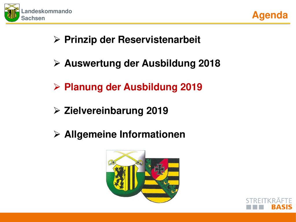 Agenda Prinzip der Reservistenarbeit. Auswertung der Ausbildung Planung der Ausbildung