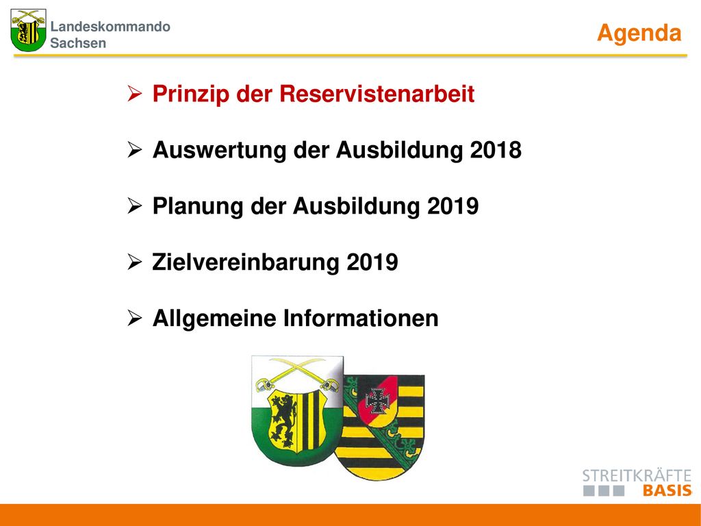 Agenda Prinzip der Reservistenarbeit. Auswertung der Ausbildung Planung der Ausbildung