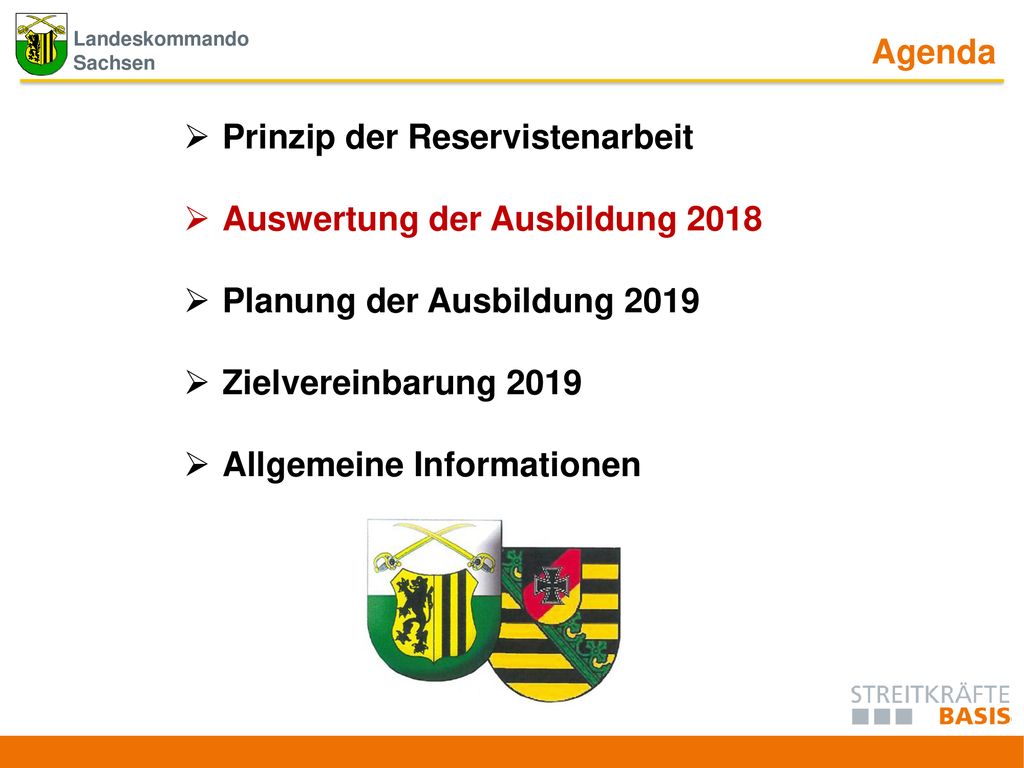 Agenda Prinzip der Reservistenarbeit. Auswertung der Ausbildung Planung der Ausbildung