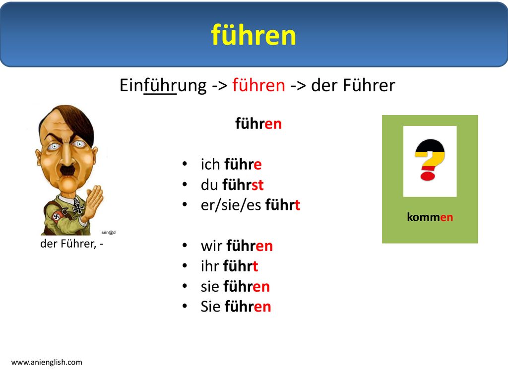 führen Einführung -> führen -> der Führer führen ich führe