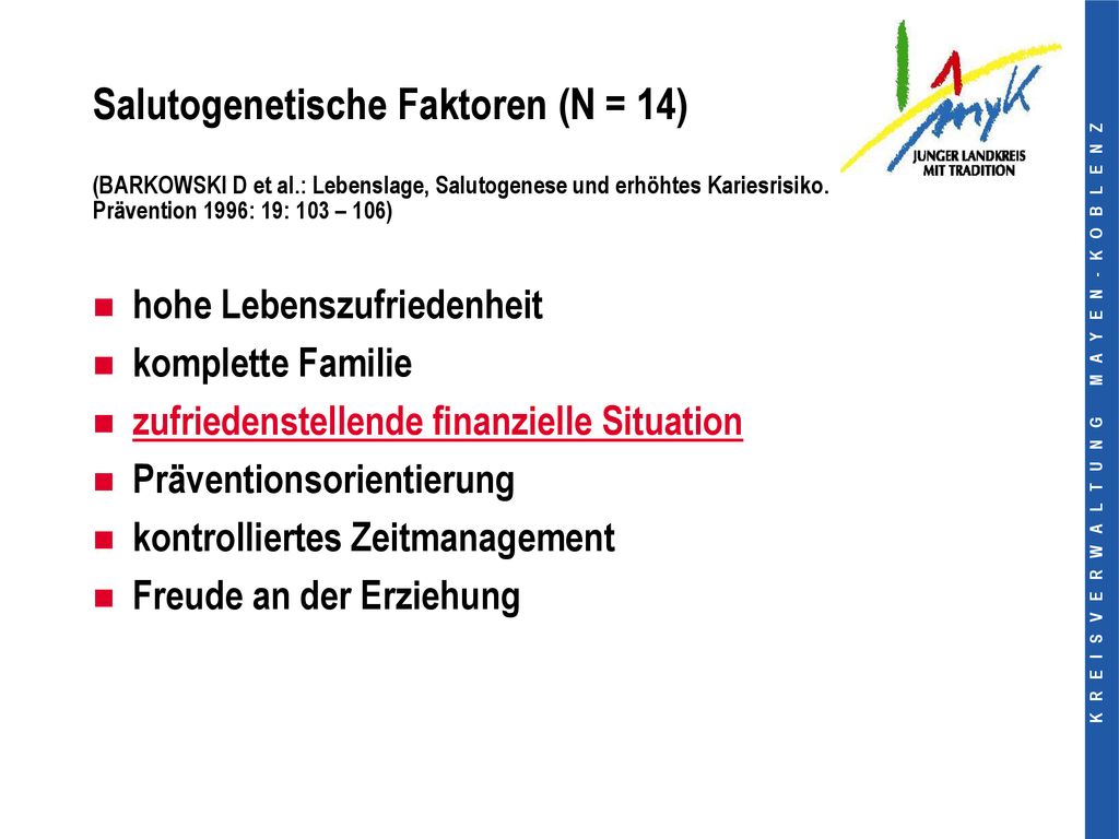 Salutogenetische Faktoren (N = 14) (BARKOWSKI D et al