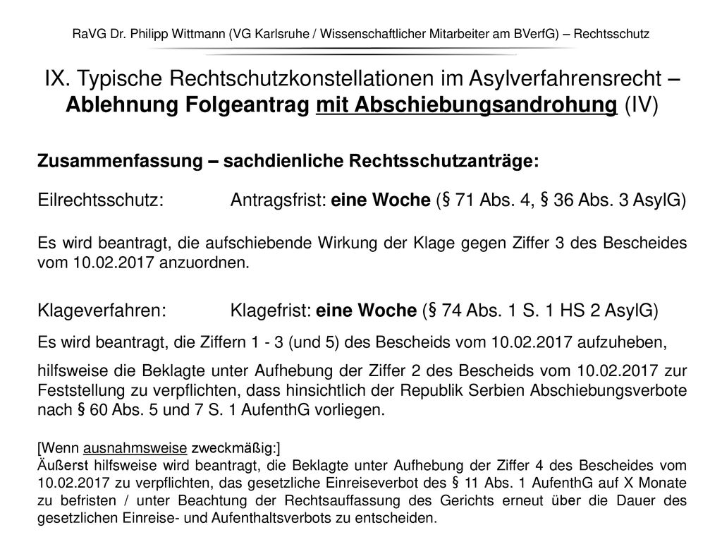RaVG Dr. Philipp Wittmann (VG Karlsruhe / Wissenschaftlicher Mitarbeiter am BVerfG) – Rechtsschutz