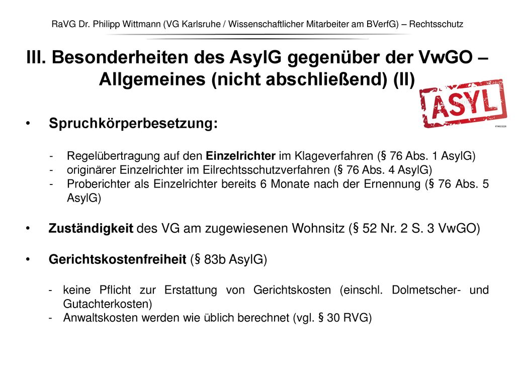 RaVG Dr. Philipp Wittmann (VG Karlsruhe / Wissenschaftlicher Mitarbeiter am BVerfG) – Rechtsschutz