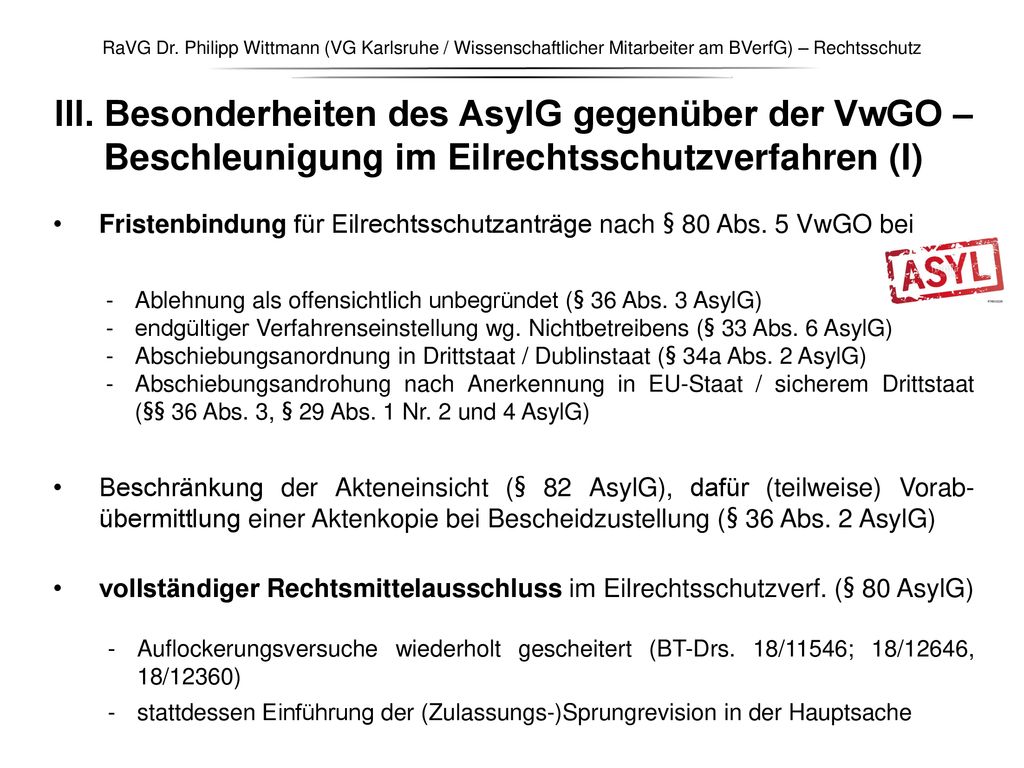 RaVG Dr. Philipp Wittmann (VG Karlsruhe / Wissenschaftlicher Mitarbeiter am BVerfG) – Rechtsschutz