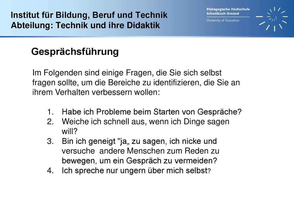 Institut für Bildung, Beruf und Technik Abteilung: Technik und ihre Didaktik