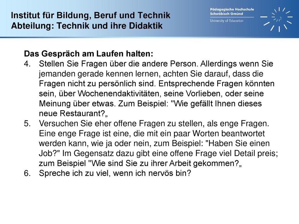 Institut für Bildung, Beruf und Technik Abteilung: Technik und ihre Didaktik