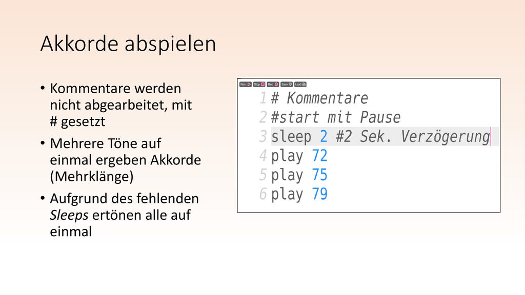 Akkorde abspielen Kommentare werden nicht abgearbeitet, mit # gesetzt