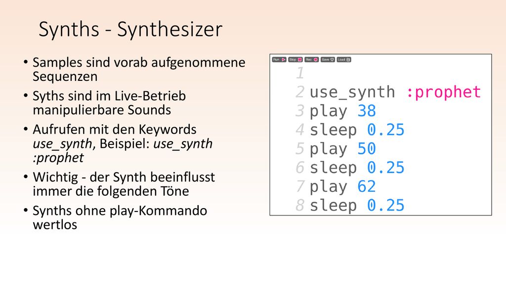 Synths - Synthesizer Samples sind vorab aufgenommene Sequenzen