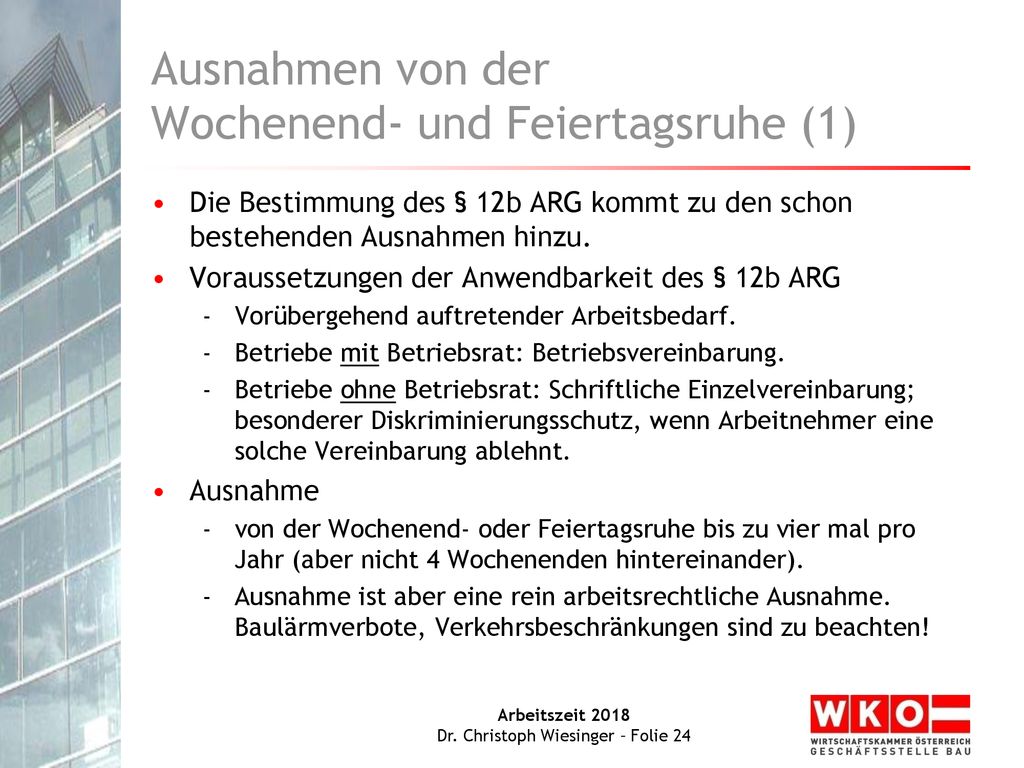 Ausnahmen von der Wochenend- und Feiertagsruhe (1)
