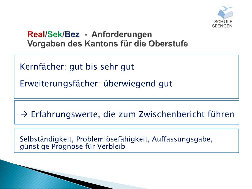 Real/Sek/Bez - Anforderungen Vorgaben des Kantons für die Oberstufe
